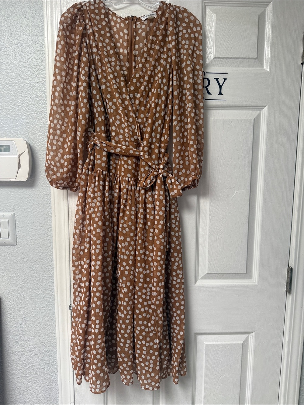 Calvin Klein Brown Polka Dot Midi Dress